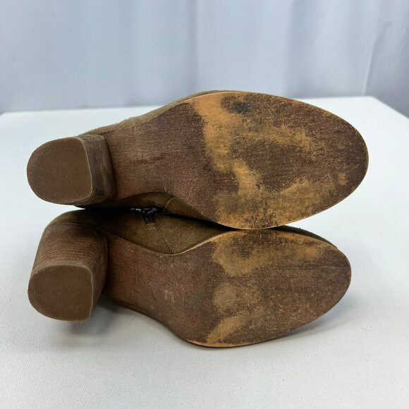 BP Women’s Heeled Ankle Boots Leather Zip Up Tan Size 10.5 Stacked Heel - Picture 8 of 10